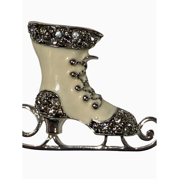 Rhinestone Ice Skate Boot Brooch Pin Vintage - Picture 1 of 6
